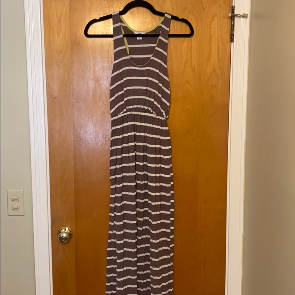 Brown and white stripe maxi dress